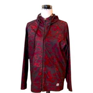 Anne Klein Woman’s hooded Abstract Black and Red Running Jacket Size L NWOT
